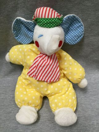 Vintage Eden Toys Yellow/white Elephant Clown Plush 13 "