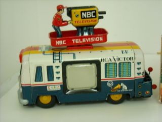 Very Rare Cragstan Tin Battery Operated Rca - Nbc Mobile Color Tv Truck Boxed