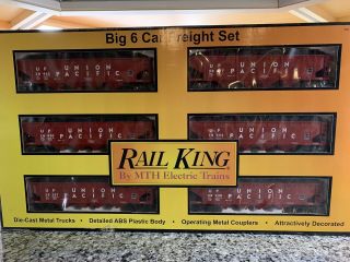 Mth Railking O Scale.  6 Union Pacific Freight Cars With Artificial Coal Tops.
