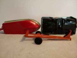 Vintage Friction Cracstan Jeep with Boat and Trailer 10