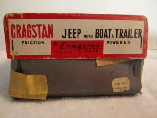 Vintage Friction Cracstan Jeep with Boat and Trailer 12