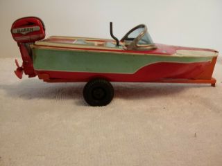 Vintage Friction Cracstan Jeep with Boat and Trailer 6