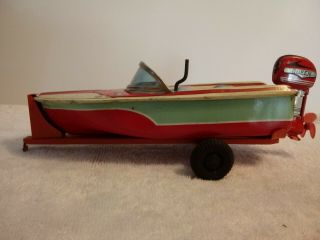 Vintage Friction Cracstan Jeep with Boat and Trailer 7