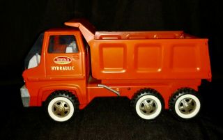 Vintage 1970 - 1973 Tonka Pressed Steel Orange Hydraulic Turbine Dump Truck 2585