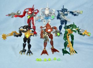 All 6 Lego Bionicle Piraka (8900 - 8905) With Light - Up Eyes And Zamor Spheres
