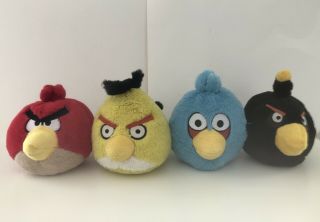 Great Deal Set Of 4 Angry Bird Plush Red,  Yellow,  Blue And Black Birds