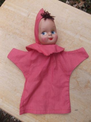 Vintage Red Riding Hood Hand Puppet With Cloth Body And Plastic Face