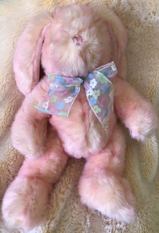 Dandee Plush Easter Bunny Rabbit 18” Pink Floral Bow Stuffed Animal Toy Kid Gift