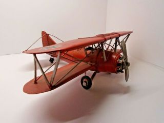 Red Baron Tin Metal Ww1 German Bi - Plane Aircraft Airplane Model