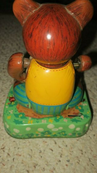 BATTERY OPERATED SEATED SMOKING BEAR,  1950 ' S TM JAPAN ALL TIN FOR REPAIR 5