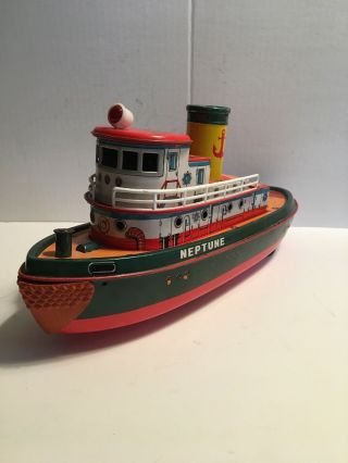 Vintage Bump - N - Go Neptune Tug Boat Modern Toys Japan Battery Operated 1960 