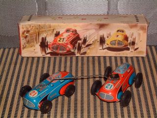 Vintage Philipp Niedermeier,  Tin Clockwork Overtaking Race Cars.  W/box