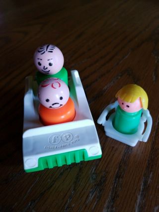 Vintage 1970’s Fisher Price Toys Little People White And Green 2 People Cars