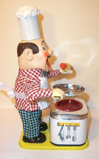 1960 ' s BATTERY OPERATED CHEF COOK VINTAGE TIN TOY BURGER / PIGGY BBQ BUDDY 6