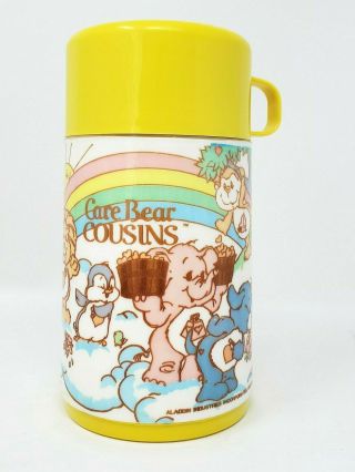 Aladdin Vintage Thermos Only 1985 Care Bear Cousins Yellow Rainbow Star 6.  5 " Euc