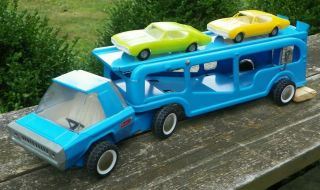VINTAGE 1970 ' s BUDDY L CAR CARRIER TRANSPORTER TOY TRUCK W/2 CARS EXCEPTIONAL 2