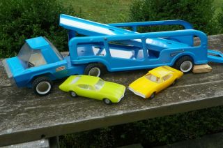VINTAGE 1970 ' s BUDDY L CAR CARRIER TRANSPORTER TOY TRUCK W/2 CARS EXCEPTIONAL 3