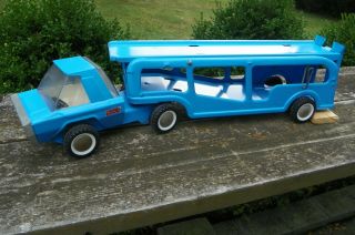 VINTAGE 1970 ' s BUDDY L CAR CARRIER TRANSPORTER TOY TRUCK W/2 CARS EXCEPTIONAL 4