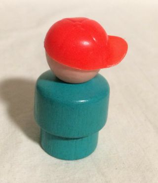 Fisher Price Little People Vintage Whoops Wood TURQUOISE BOY Mad/Bully Side Hat 2