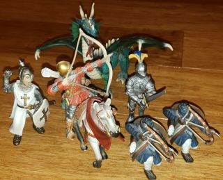 Schleich Medieval Green Dragon,  Crusade,  Sword Knight,  Bowman X2 Archer W/horse