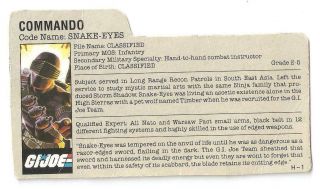 1985 Snake Eyes V.  2 File Card Gray Filecard Bio Gi/g.  I.  Joe Cobra Jtc
