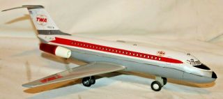 1970s Vtg TWA DC - 9 AIRLINER Tin Battery - Operated Airplane Modern Toys TN Japan 2