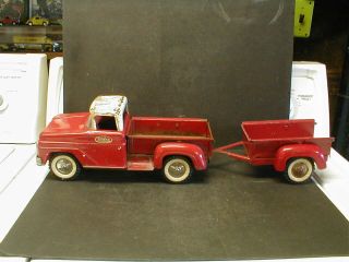 Vintage Tonka Pick Up Truck W/utility Trailer - Red & White
