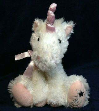 Shining Stars White Pink Unicorn Plush Russ Berrie Shimmer Bean Bag Sparkly Toy