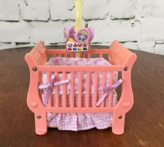Fisher Price Loving Family Dollhouse Baby Pink Crib Cradle Music Lights Mobile
