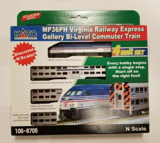 Kato N - Scale Mp36ph Virginia Railway Express Bi - Level Commuter 4 - Car Set