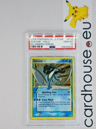 Psa 10 Gem Suicune Gold Star Ex Unseen Forces Pokemon 2005 Lll
