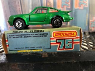 1978 Matchbox Superfast 3 Green Porsche Turbo,  Red Interior In The Box