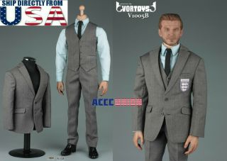 1/6 Men Business Suit Set Gray For 12 " Hot Toys Phicen Male Figure Usa Seller