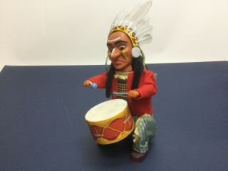 Alps Indian Joe Drummer Drum Play Battery Operated Vintage Japan Litho Tin Toy