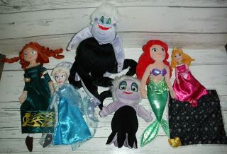 Disney Princesses Elsa Ariel Cinderella Merida & Ursula Plush Dolls