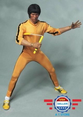 1/6 Scale Bruce Lee Game Of Death Yellow Suit W/ Nunchaku For 12  Male Figure