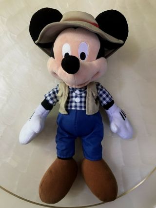 Disney Mickey Mouse 16 " Plush Toy Explorer Fisher Blue Pants Tan Hat