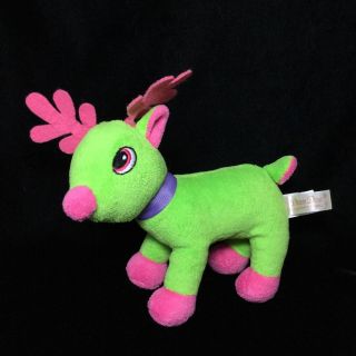Dan Dee Lime Pink Reindeer Plush Soft Toy Stuffed 7 " Purple Collar