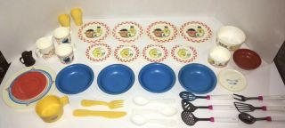 Vintage 25 Pc Plastic Play Dish Set Toy Sesame Street Fisher Price A5