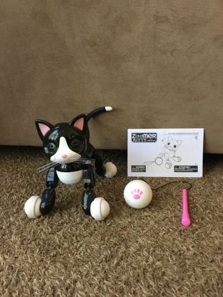 Zoomer Kitty Interactive Cat Robot Black White Charging Cable,  Instructions,  Toy