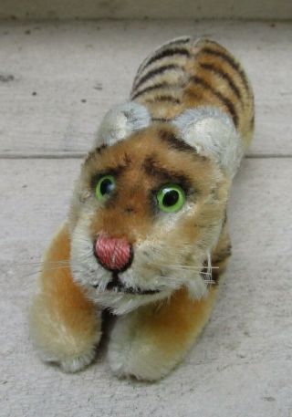 Vintage Steiff Mohair Small Running Tiger Green Eyes No Tag