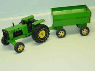 Vintage Tonka Green Tractor With Wagon / Trailer,  Pressed Steel