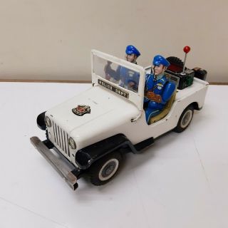 50s Nomura Tin Battery/op Mystery Action Police Patrol Jeep Car Japan Tn