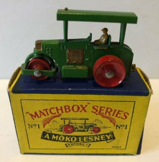 Orig Matchbox Series 1953 Moko Lesney No 1a Green Aveling - Barford Road Roller