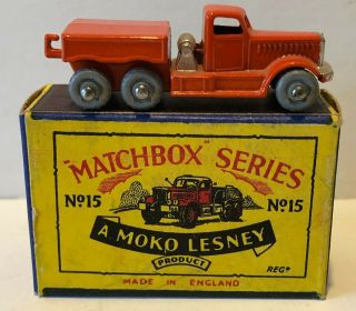 ORIG MATCHBOX SERIES – 1958 MOKO LESNEY No.  15a ORANGE MOVER TRUCK ORIG BOX 2