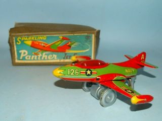 Sparkling Panther Jet Fighter Tin Friction Toy Box Masudaya