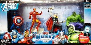 Marvel Avengers Assemble App Heroez Hulk Cpt.  America Thor Iron Man Figure Set