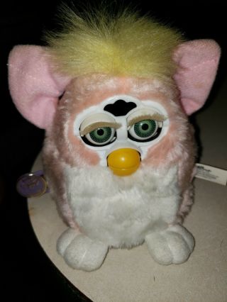 1999 Furby Baby Pink And White With Brown Eyes