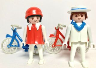 Playmobil Vintage City Life Leisure 3573 2 Cyclists Figures With Bikes 1979