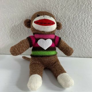 Dan Dee Sock Monkey Plush 9.  5 " Tall Heart Sweater Valentines Brown Pink